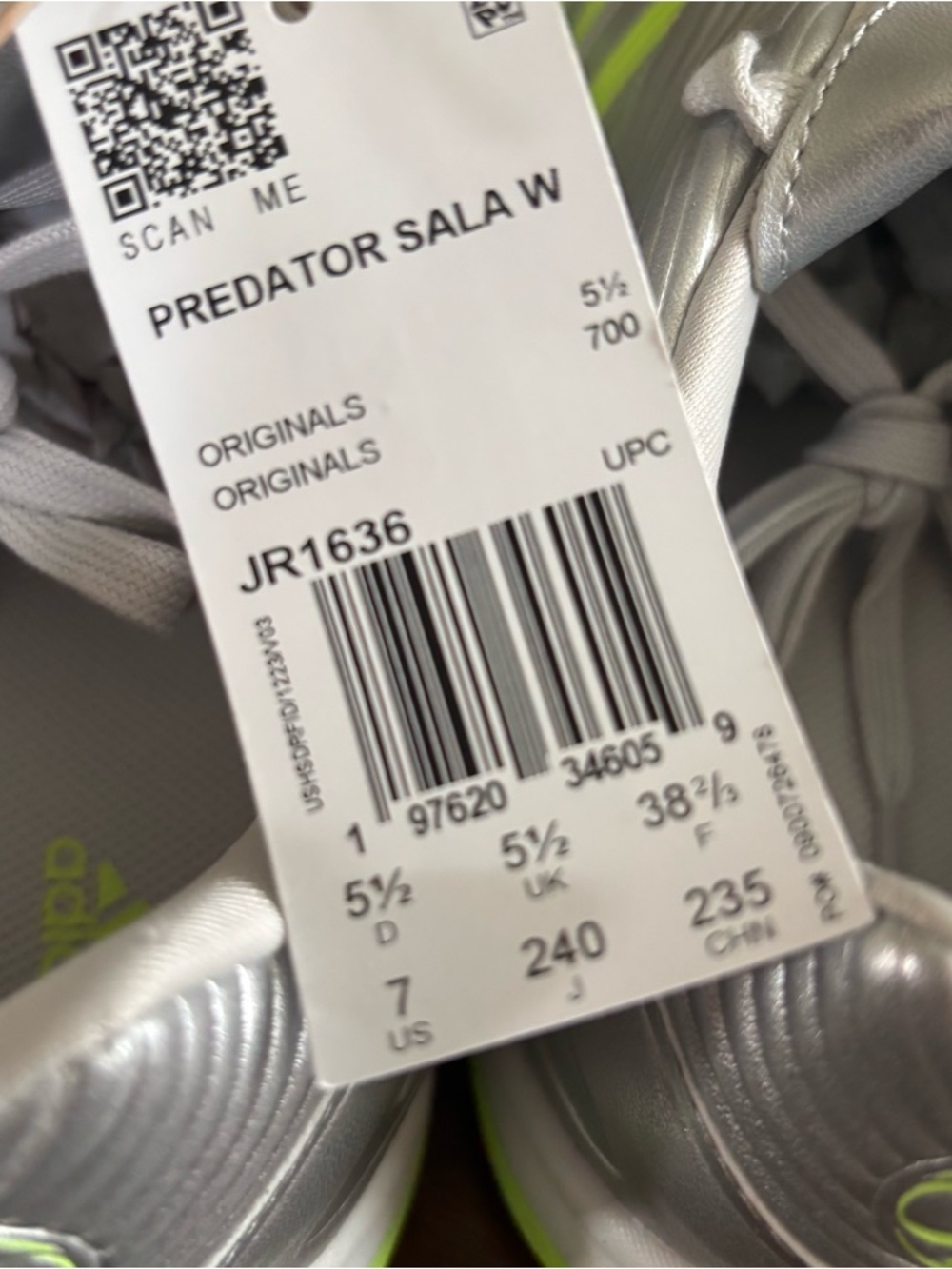 adidas Kids Silver with Neon Green Indoor Soccer Sneakers - Picture 7 of 9